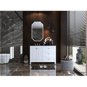 Ancerre Designs Hannah Left Basin Bathroom Vanity Set w/ Gold Hardware in White