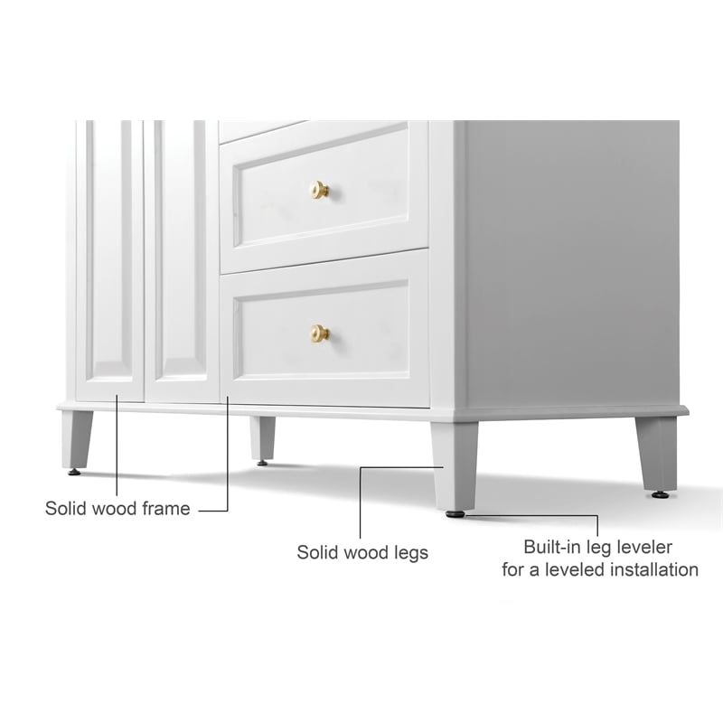 Ancerre Designs Hannah Right Basin Bathroom Vanity Set w/ Gold Hardware in White