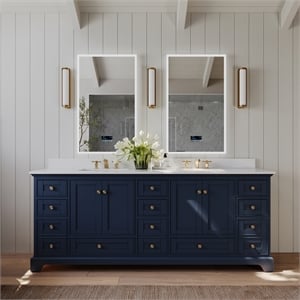 Audrey 84 in. Bath Vanity Set in Heritage Blue with White Quartz Top