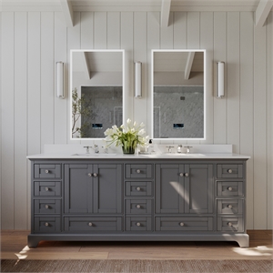 Audrey 84 in. Bath Vanity Set in Sapphire Gray with White Quartz Top