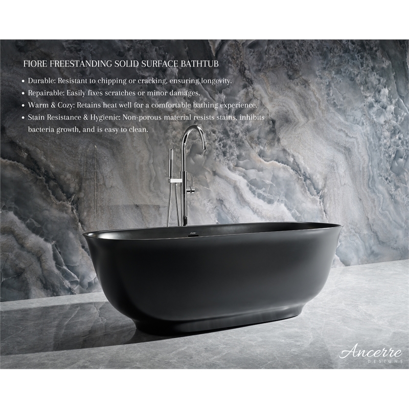 Fiore 67 in. B X 29.5 in. D Freestanding Solid Surface Bathtub in Black