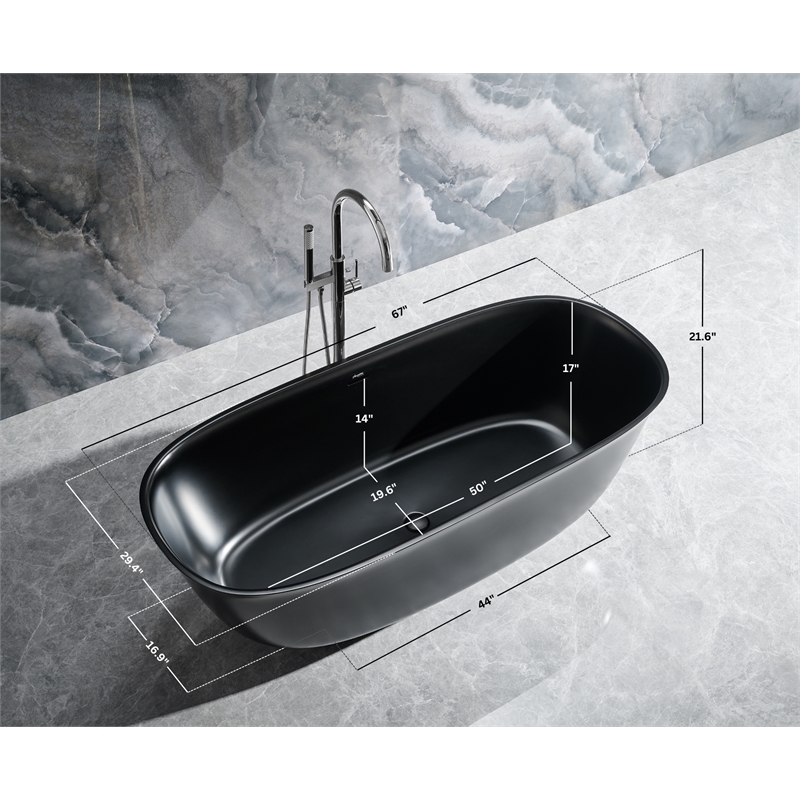 Fiore 67 in. B X 29.5 in. D Freestanding Solid Surface Bathtub in Black