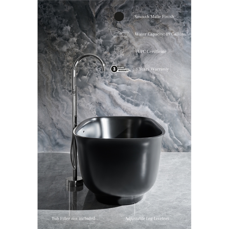 Fiore 67 in. B X 29.5 in. D Freestanding Solid Surface Bathtub in Black