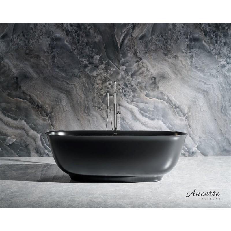 Fiore 67 in. B X 29.5 in. D Freestanding Solid Surface Bathtub in Black