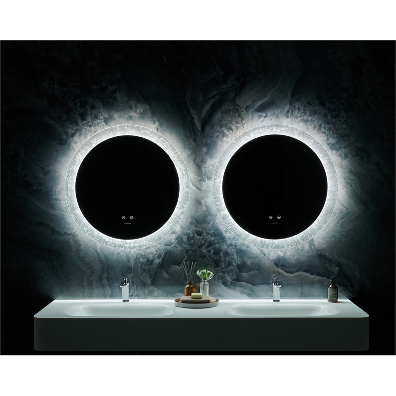 Frysta 24 in. Round LED Frameless Mirror with Dimmer and Defogger