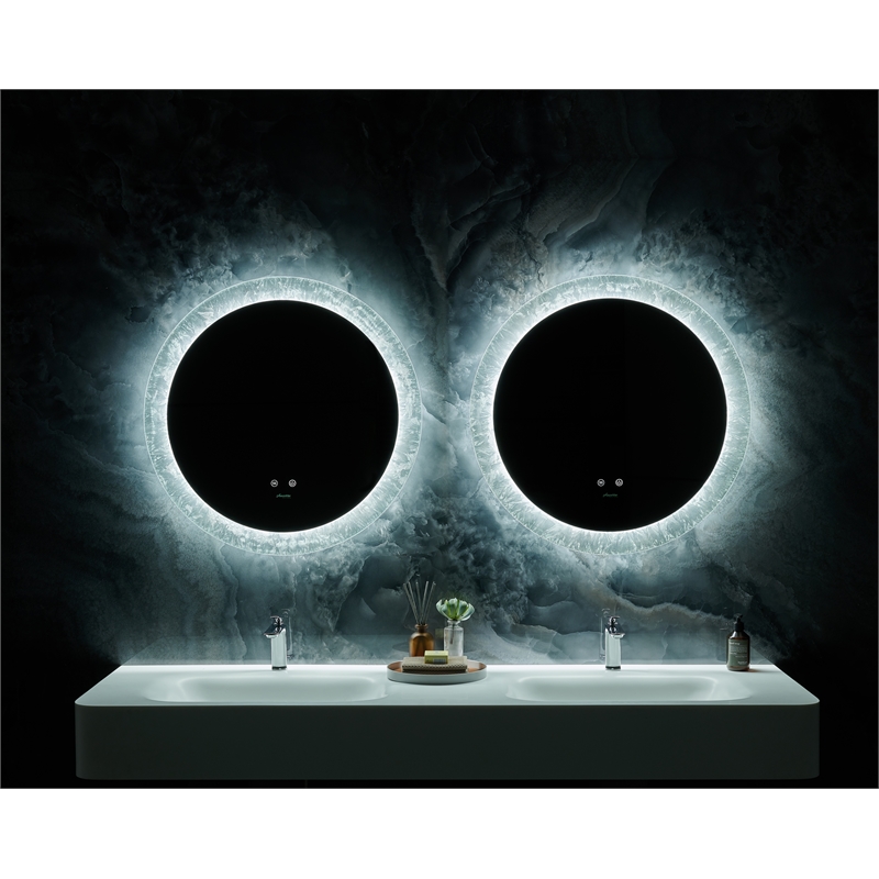 Frysta 24 in. Round LED Frameless Mirror with Dimmer and Defogger
