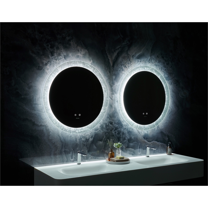 Frysta 24 in. Round LED Frameless Mirror with Dimmer and Defogger