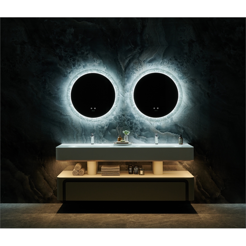 Frysta 24 in. Round LED Frameless Mirror with Dimmer and Defogger