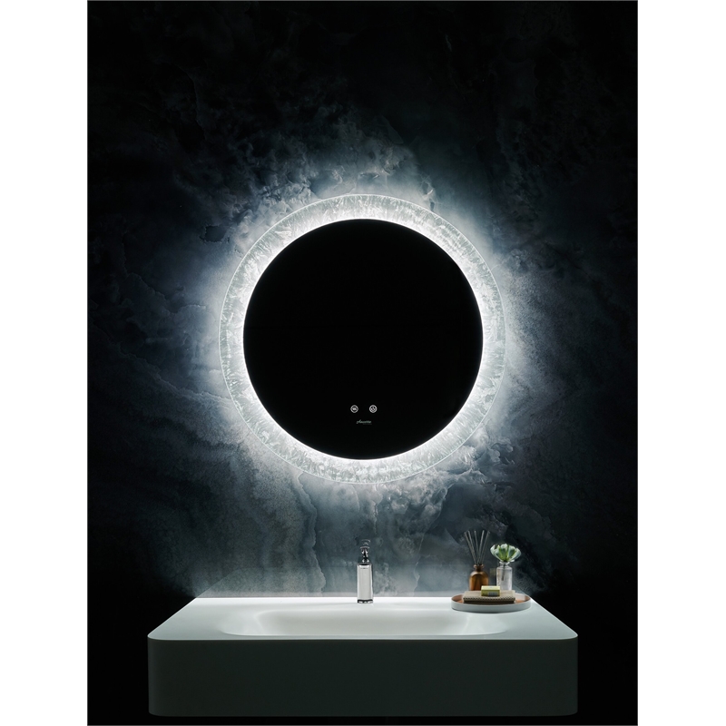 Frysta 24 in. Round LED Frameless Mirror with Dimmer and Defogger