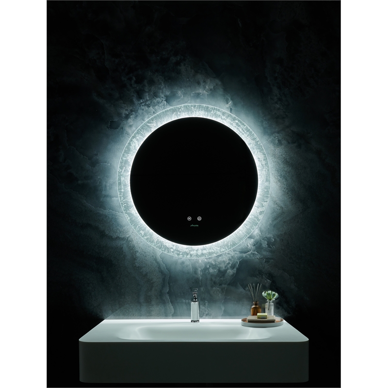 Frysta 24 in. Round LED Frameless Mirror with Dimmer and Defogger