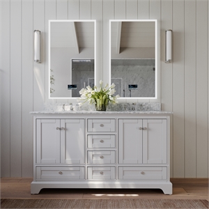 Audrey 66 in Bath Vanity Set in White with Carrara White Marble Undermount Basin