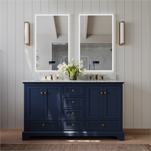 Audrey 66 in. Bath Vanity Set in Heritage Blue with Gold Hardware