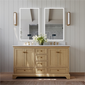 Audrey 66 in. Bath Vanity Set in Oak with White Quartz Top and Undermount Basin