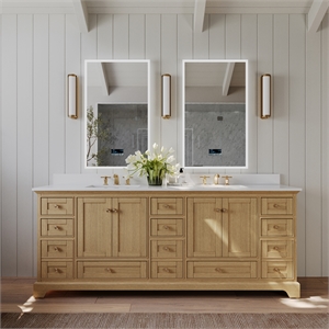 Audrey 84 in. Bath Vanity Set in Oak with White Quartz Top and Undermount Basin