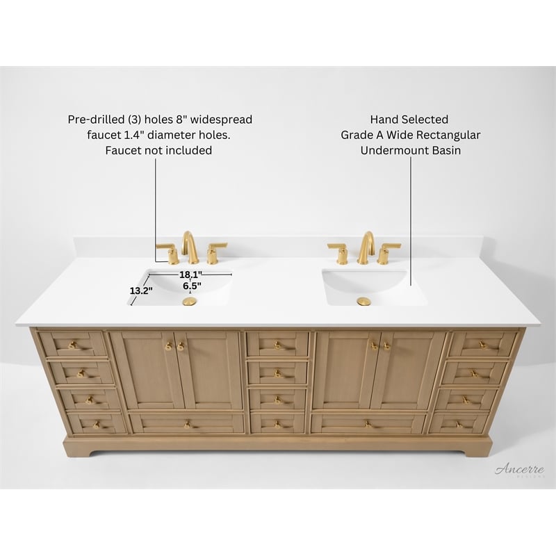 Audrey 84 in. Bath Vanity Set in Oak with White Quartz Top and Undermount Basin
