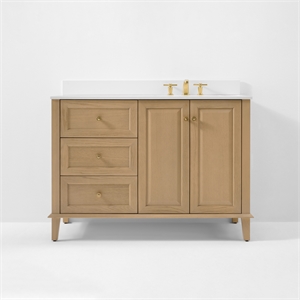 Hannah 42 in. Off Centered Right Basin Vanity in Oak with White Quartz top