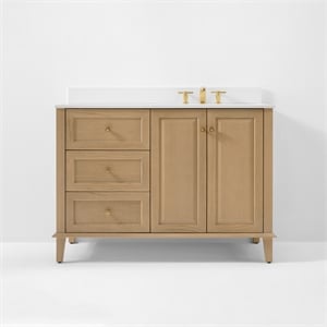 Hannah 48 in. Off Centered Right Basin Vanity Set in Oak with White Quartz top