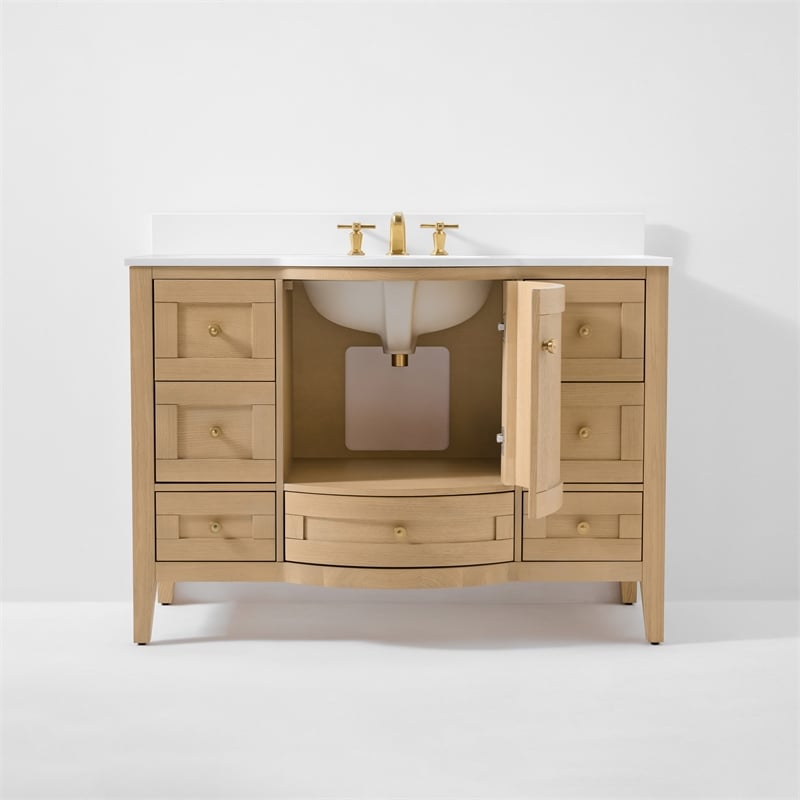 Lauren 42 in. Bath Vanity Set in Oak with White Quartz Top and Undermount Basin