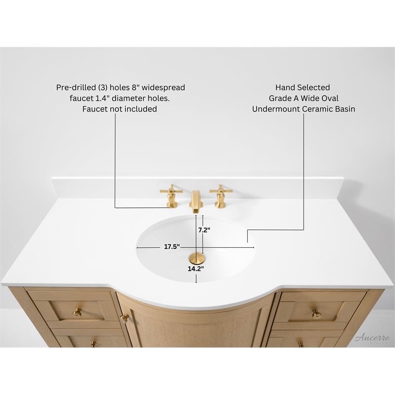 Lauren 48 in. Bath Vanity Set in Oak with White Quartz Top and Undermount Basin
