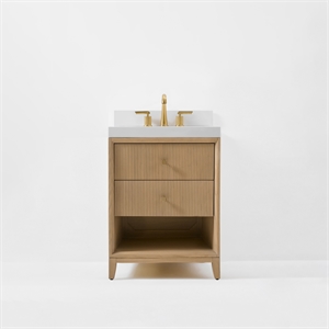 Momo 24 in. Bath Vanity Set in Oak with White Quartz Top and Undermount Basin