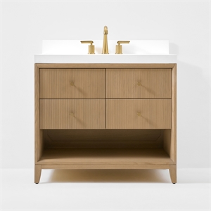 Momo 36 in. Bath Vanity in Oak finish with White Quartz Top and Undermount Basin