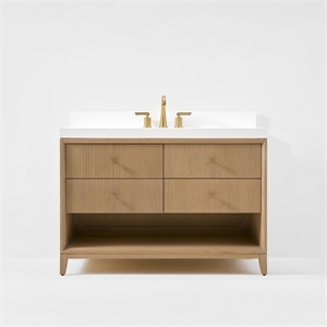 Momo 48 in. Bath Vanity in Oak finish with White Quartz Top and Undermount Basin