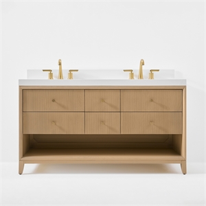 Momo 60 in. Bath Vanity in Oak finish with White Quartz Top and Undermount Basin