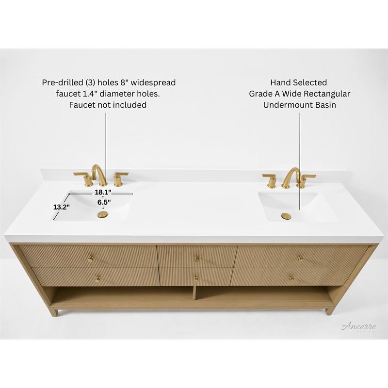Momo 84 in. Bath Vanity in Oak finish with White Quartz Top and Undermount Basin