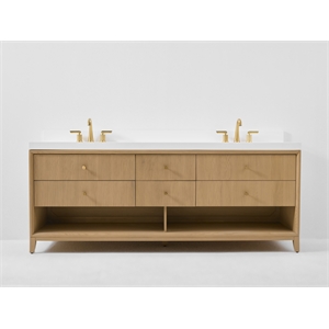 Momo 84 in. Bath Vanity in Oak finish with White Quartz Top and Undermount Basin