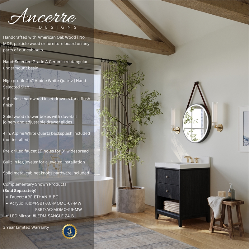 Momo 24 in. Bath Vanity in Black Oak with White Quartz Top and Undermount Basin