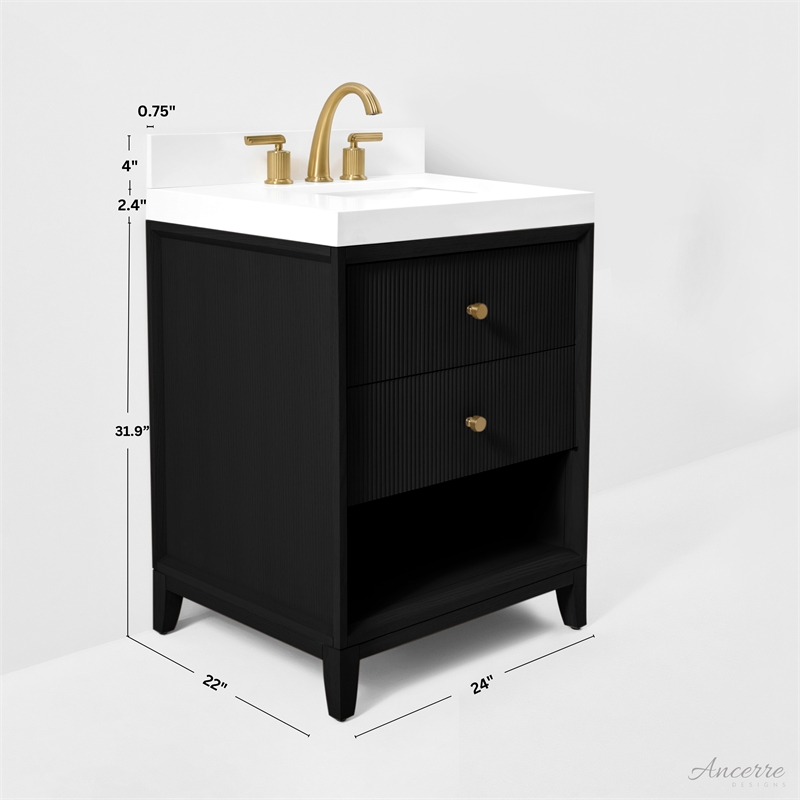 Momo 24 in. Bath Vanity in Black Oak with White Quartz Top and Undermount Basin
