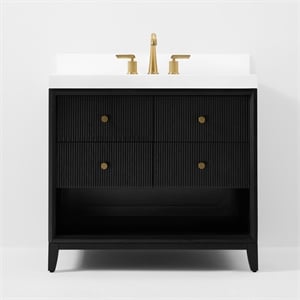 Momo 36 in. Bath Vanity in Black Oak with White Quartz Top and Undermount Basin