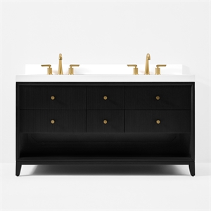 Momo 60 in. Bath Vanity in Black Oak with White Quartz Top and Undermount Basin