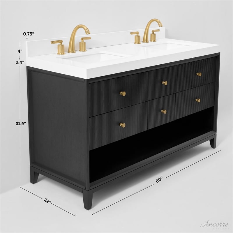 Momo 60 in. Bath Vanity in Black Oak with White Quartz Top and Undermount Basin