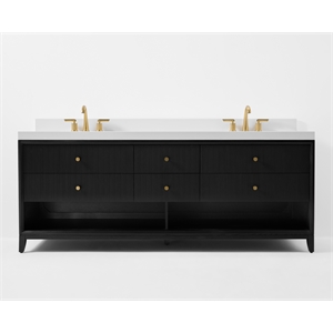 Momo 84 in. Bath Vanity in Black Oak with White Quartz Top and Undermount Basin