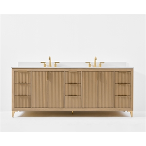 Turlington 84 in. Bath Vanity in Oak with White Quartz Top and Undermount Basin
