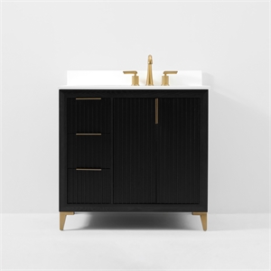 Turlington 36 in. Bath Vanity in Black Oak with White Quartz Top and Undermount