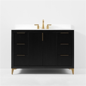 Turlington 48 in. Bath Vanity in Black Oak with White Quartz Top and Undermount