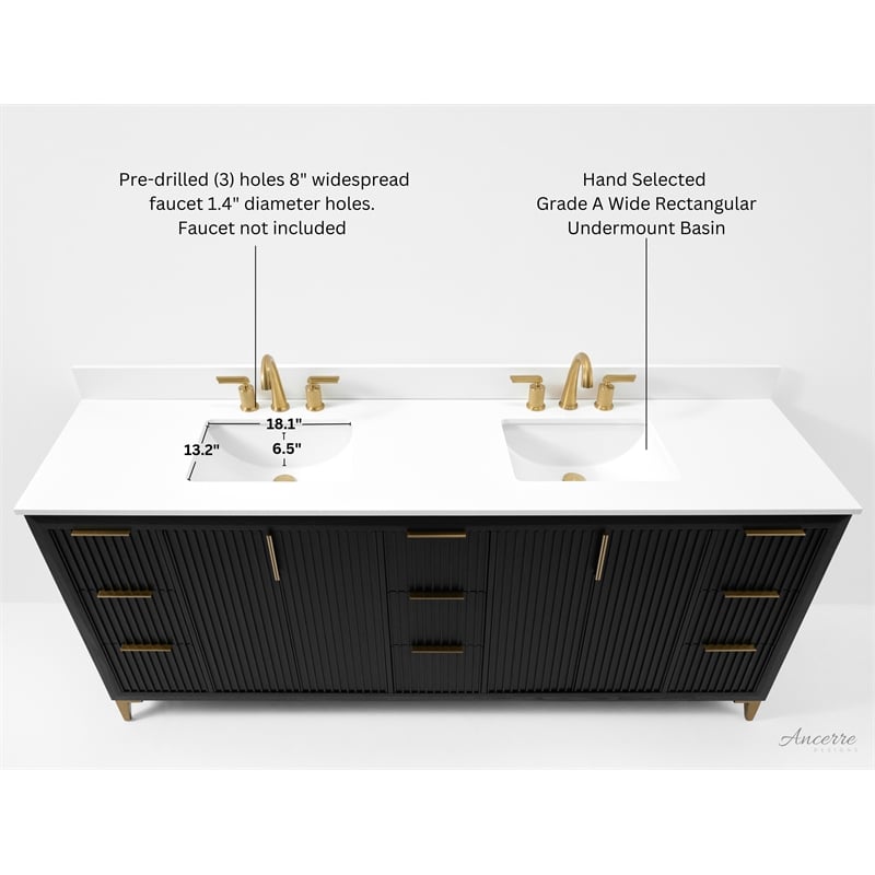 Turlington 84 in. Bath Vanity in Black Oak with White Quartz Top and Undermount