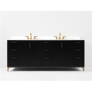 Turlington 84 in. Bath Vanity in Black Oak with White Quartz Top and Undermount