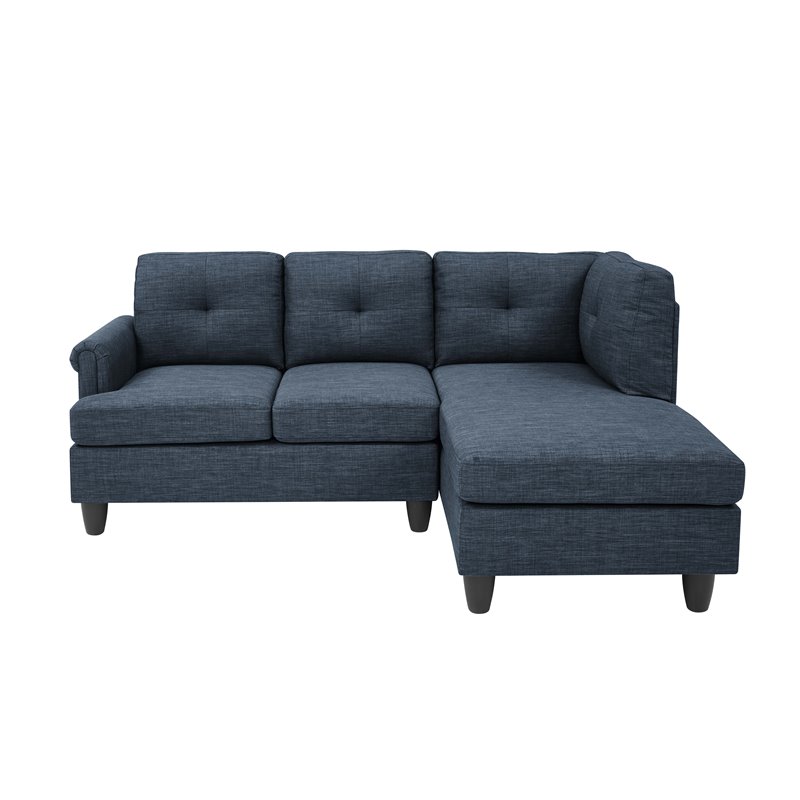 Oadeer Home 78" L-Shaped Modern Fabric Upholstered Sofa with Chaise in Blue (BOX 2 OF 2 ONLY)