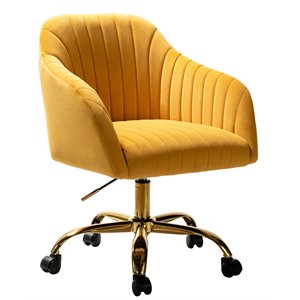 14 karat home velvet fabric upholstered/iron task office chair in mustard yellow