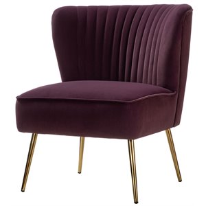 14 karat home velvet fabric upholstered and wood side chair in purple