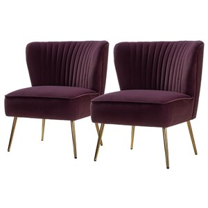 14 karat home velvet fabric upholstered & wood side chairs in purple (set of 2)