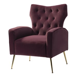 14 karat home velvet fabric upholstered and iron accent chair in gold/purple