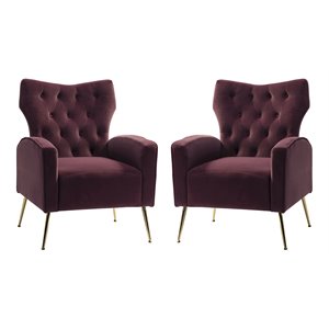 14 karat home fabric upholstered/iron accent chairs in gold/purple (set of 2)