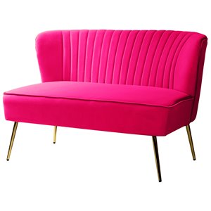 14 karat home velvet fabric upholstered and iron loveseat in fuchsia pink/gold