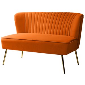 14 karat home velvet fabric upholstered and iron loveseat in orange/gold