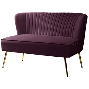 14 karat home velvet fabric upholstered and iron loveseat in purple/gold