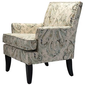 14 karat home fabric/wood floral armchair w/ nailhead trim in beige